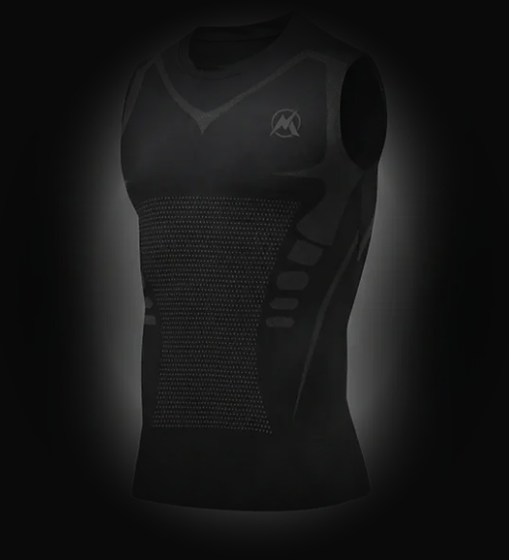 The all-black Maynox VitaBoost Stealth compression tank on a dark studio backdrop