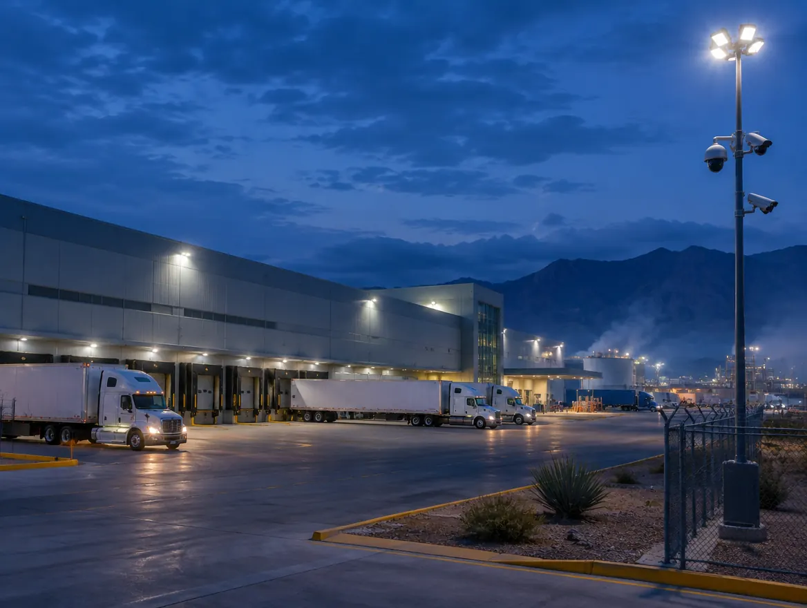 Planta industrial con andenes y cámaras en postes